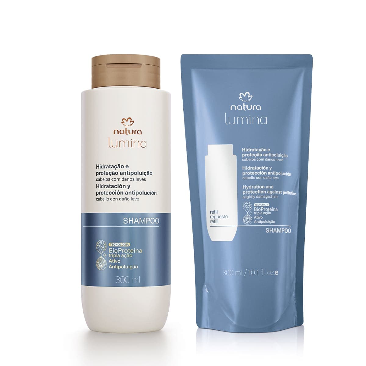 Kit Shampoo Purificante Lumina para Hidratação e Proteção Antipoluição com Refil (2 produtos)